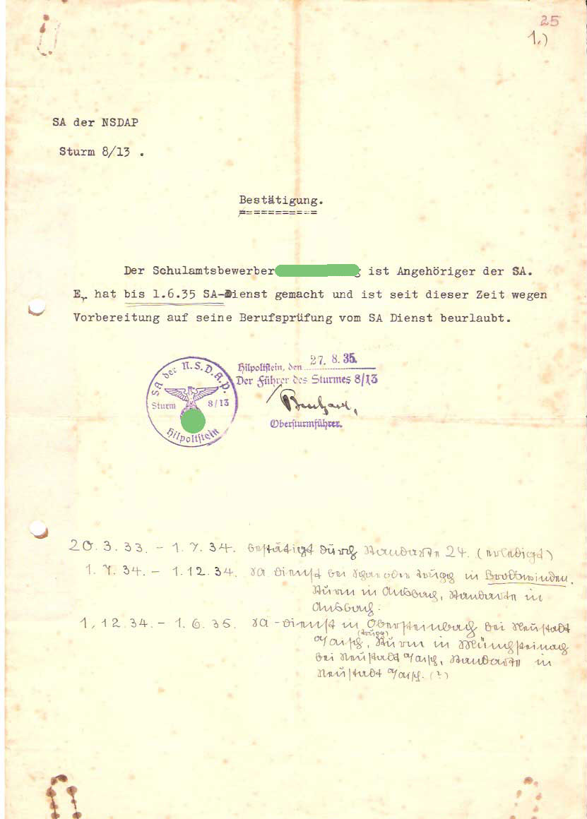 NSDAP - Dokumente, Urkunden, Briefe, Behördenpost